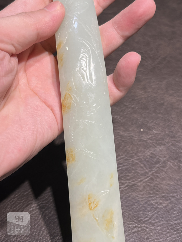 清乾隆 白玉雕福寿三多纹如意（原装老锦盒） - 图11